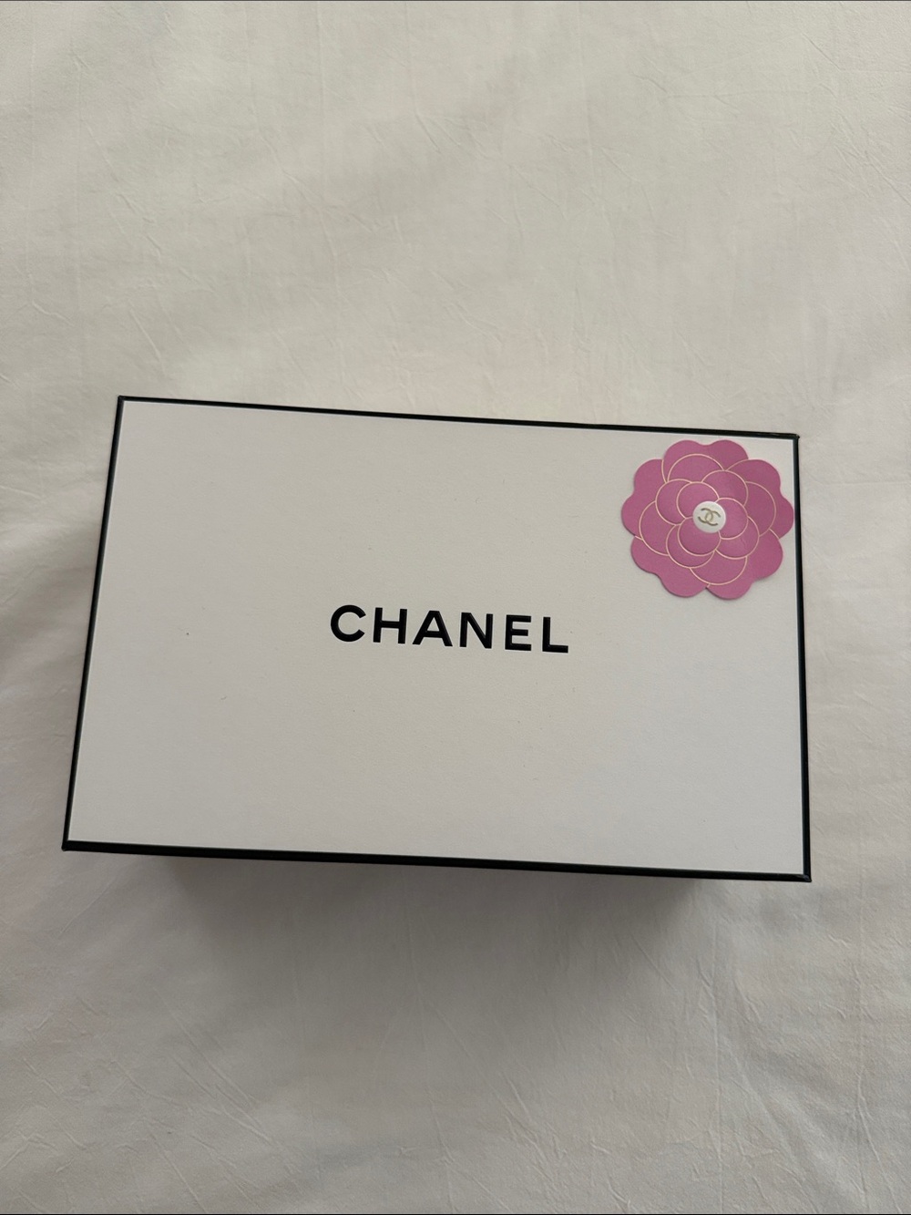 CHANEL White Gift Box with Pink Camellia Accent